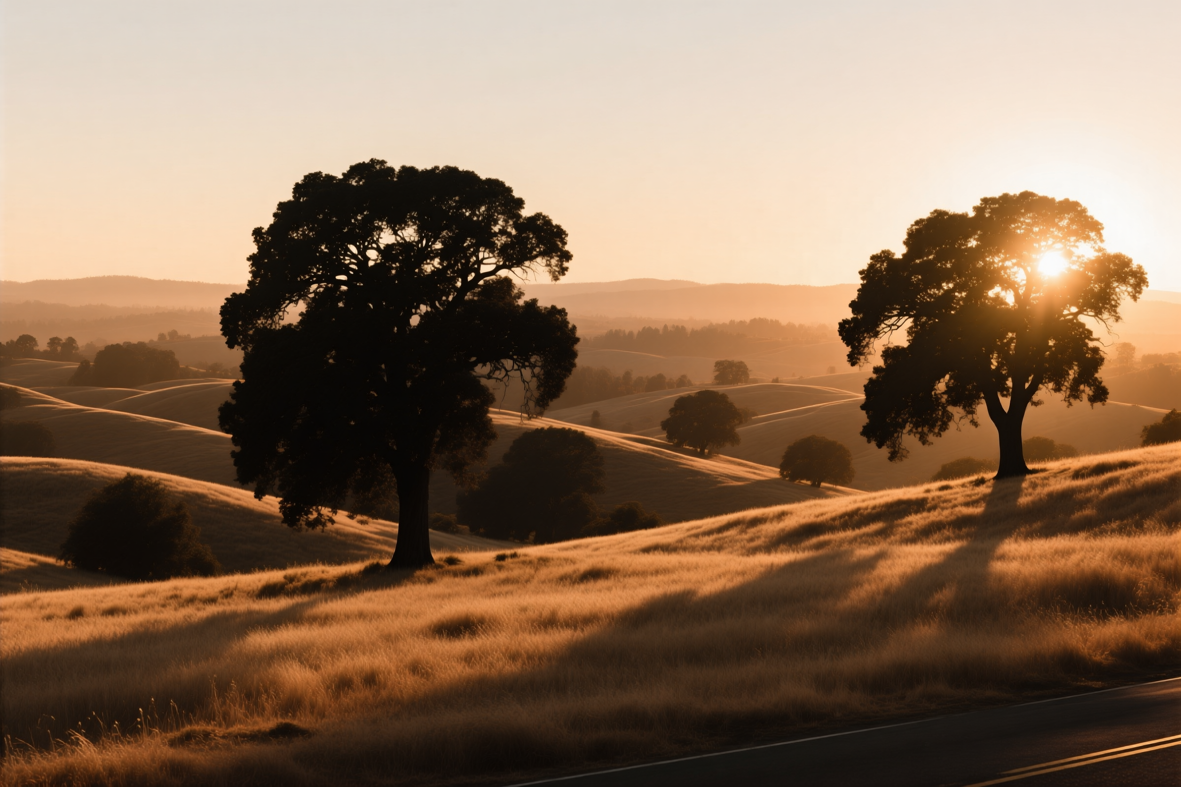 Golden rolling hills and scattered oak trees catch late-afternoon light across the valley and foothill country DHS serves